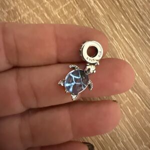 Sterling Silver Turtle Charm with Light Blue Crystal Shell